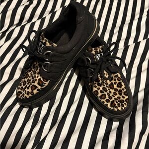 T.U.K Leopard Platform Lace-Up Shoes in Black and Leopard